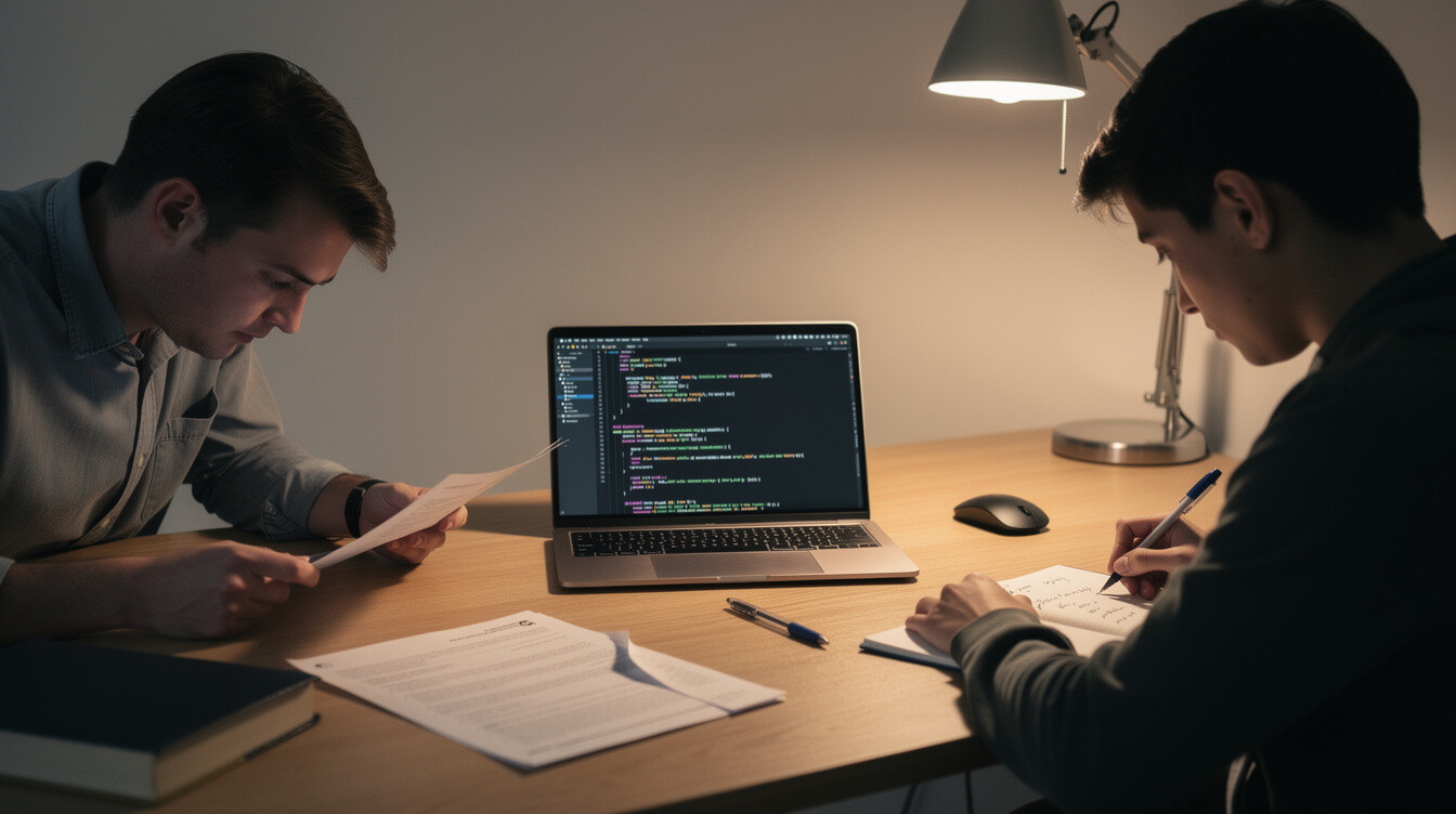 person writing code notes