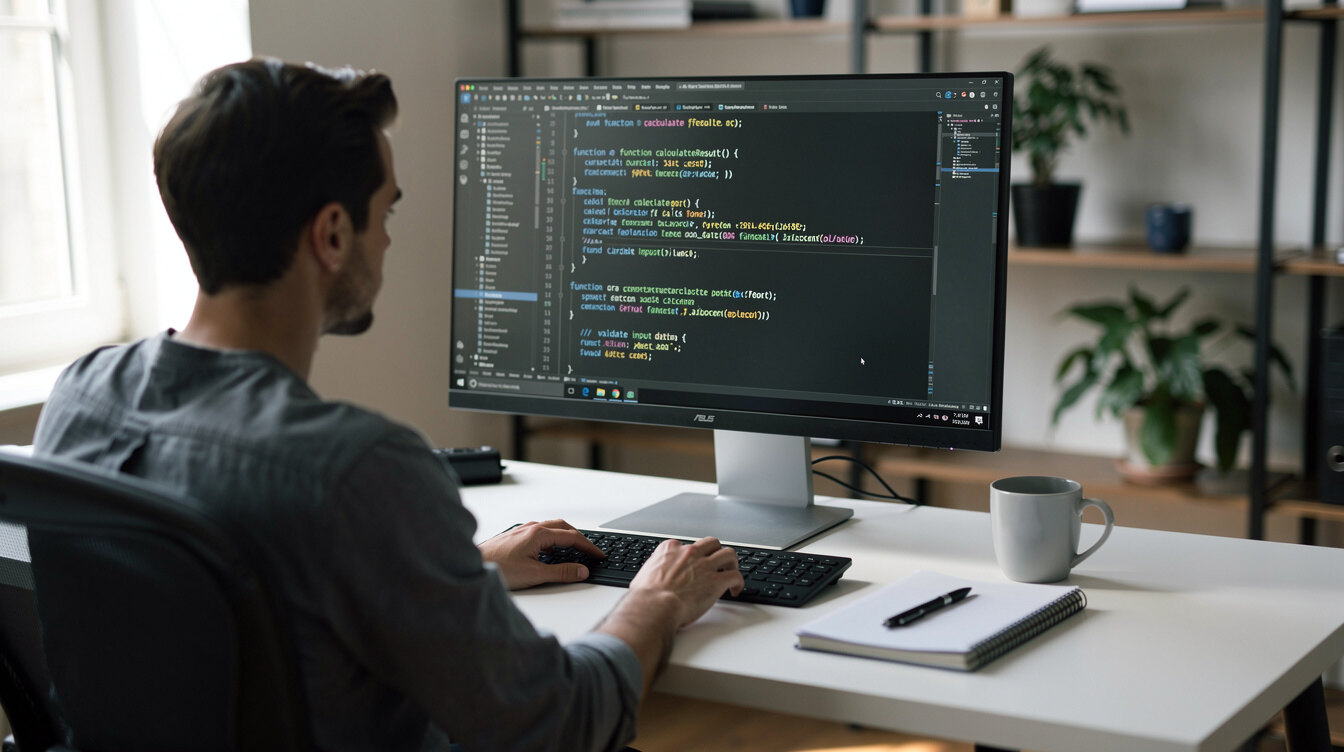 programmer working on code in english