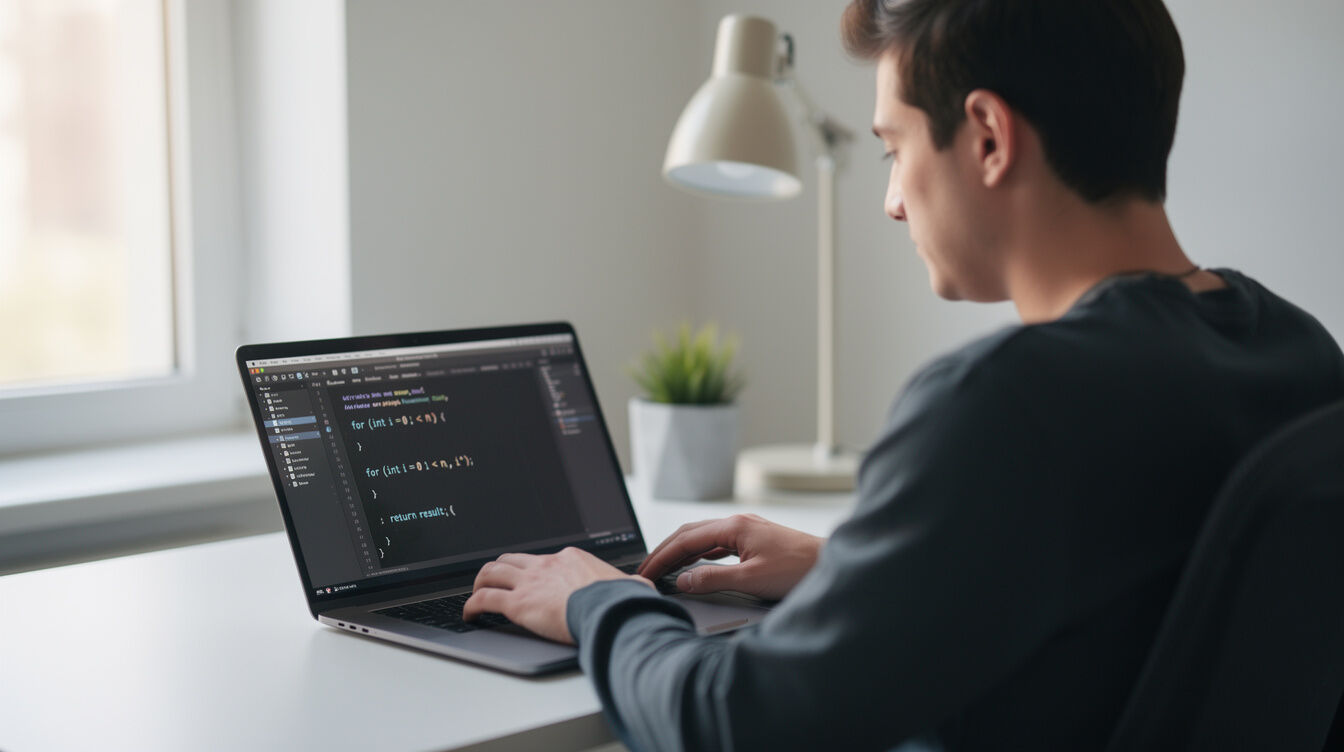 person coding on laptop at desk